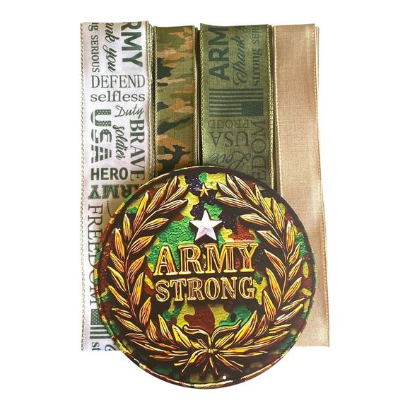Army Strong Wreath Kit Sign & Ribbon Bundle | Camo Military Decor | DIY Craft - Picture 7 of 7